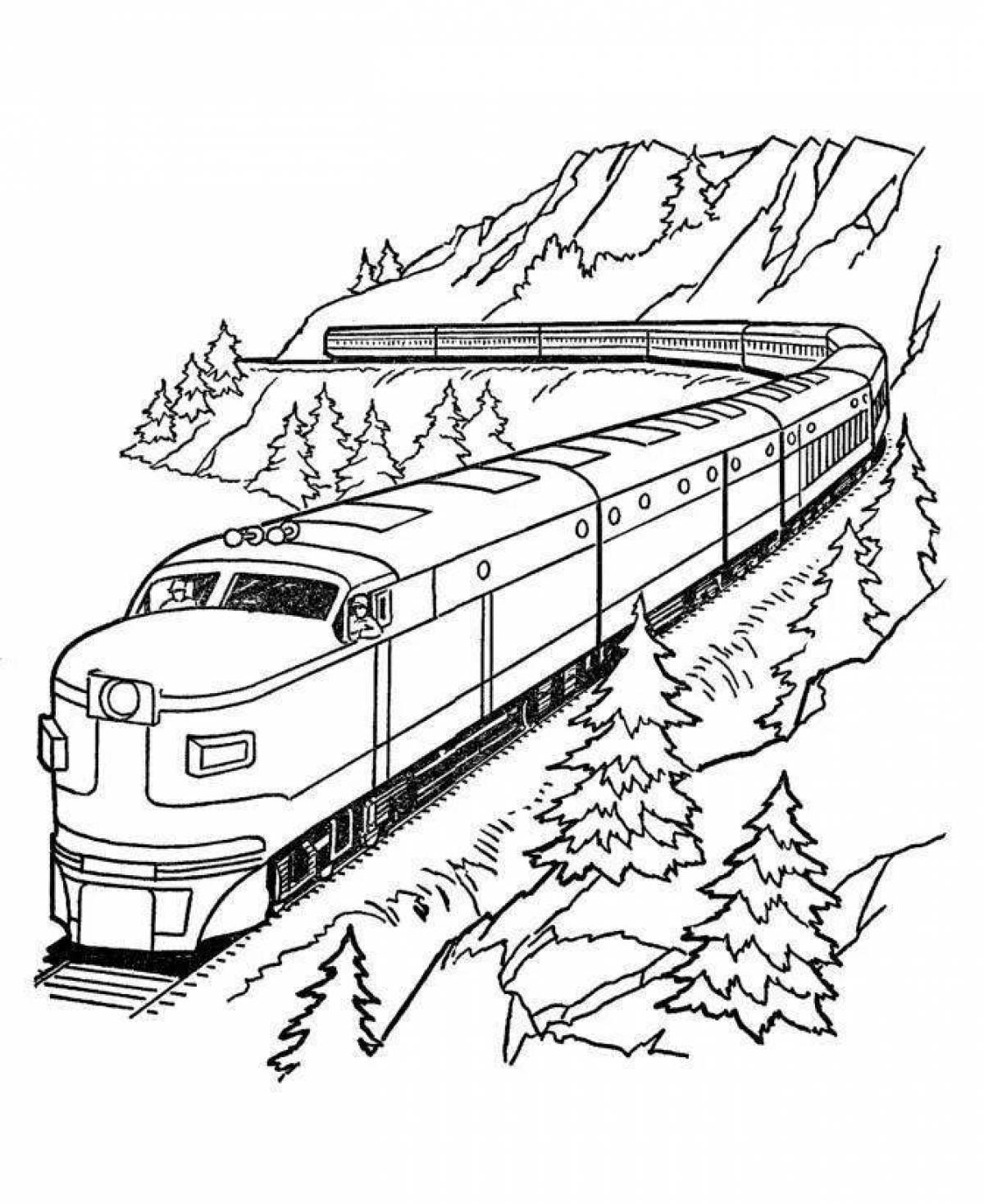 Раскраска товарный поезд с цветными взорами