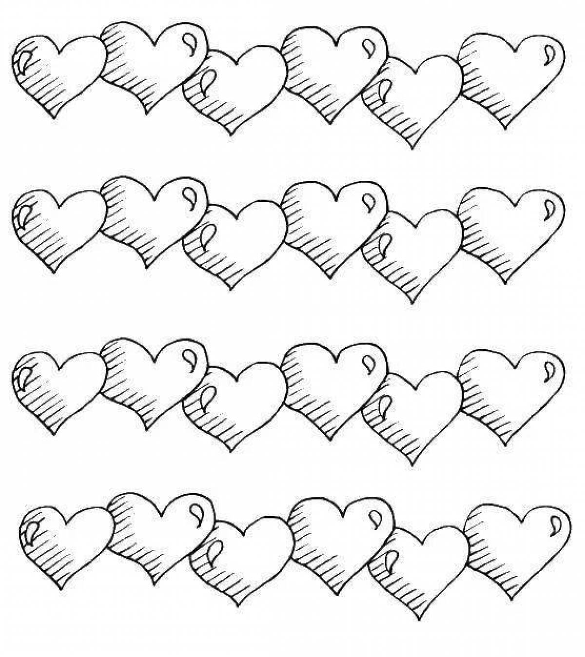 Colorful many hearts coloring page