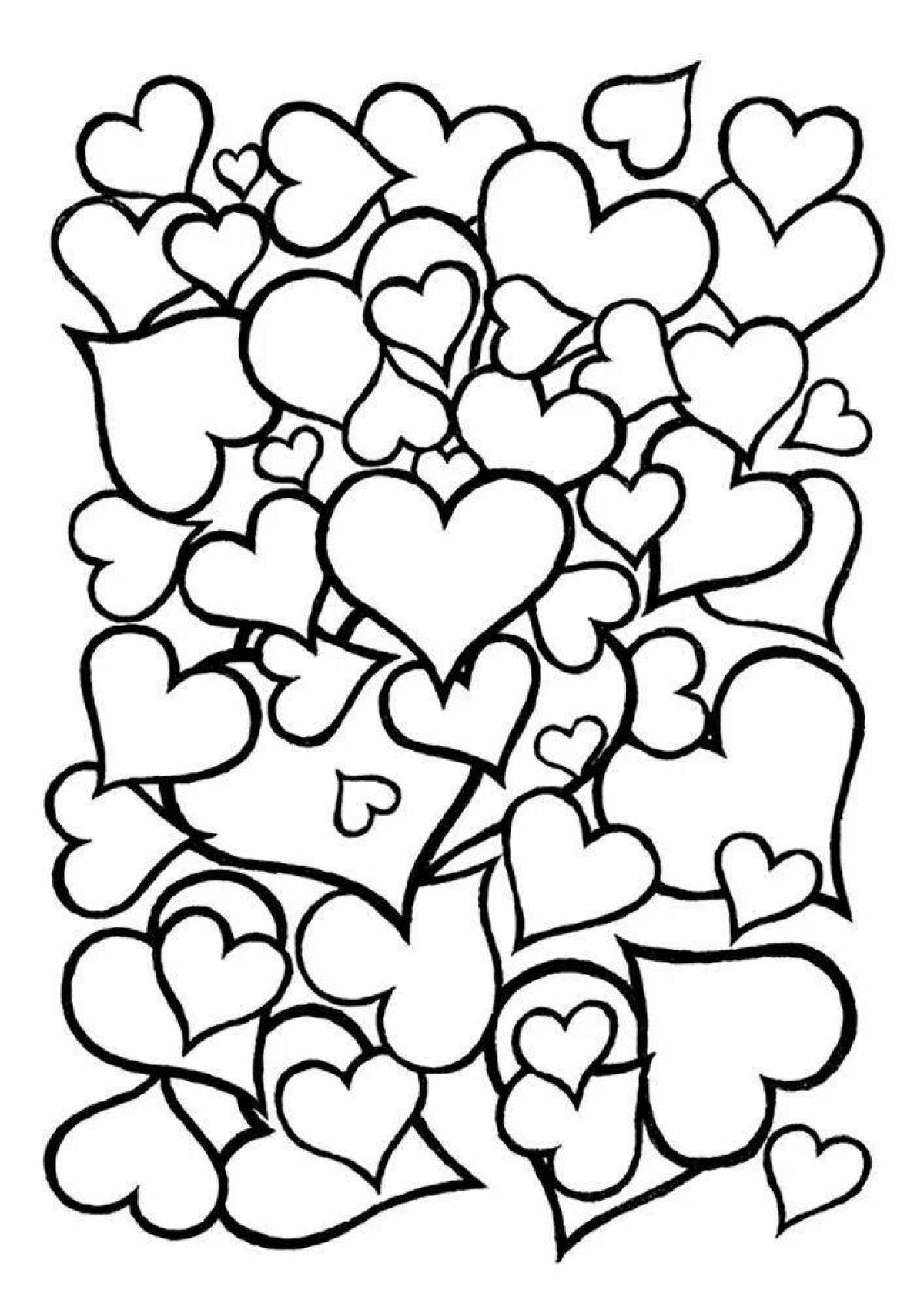 Joyful many hearts coloring page