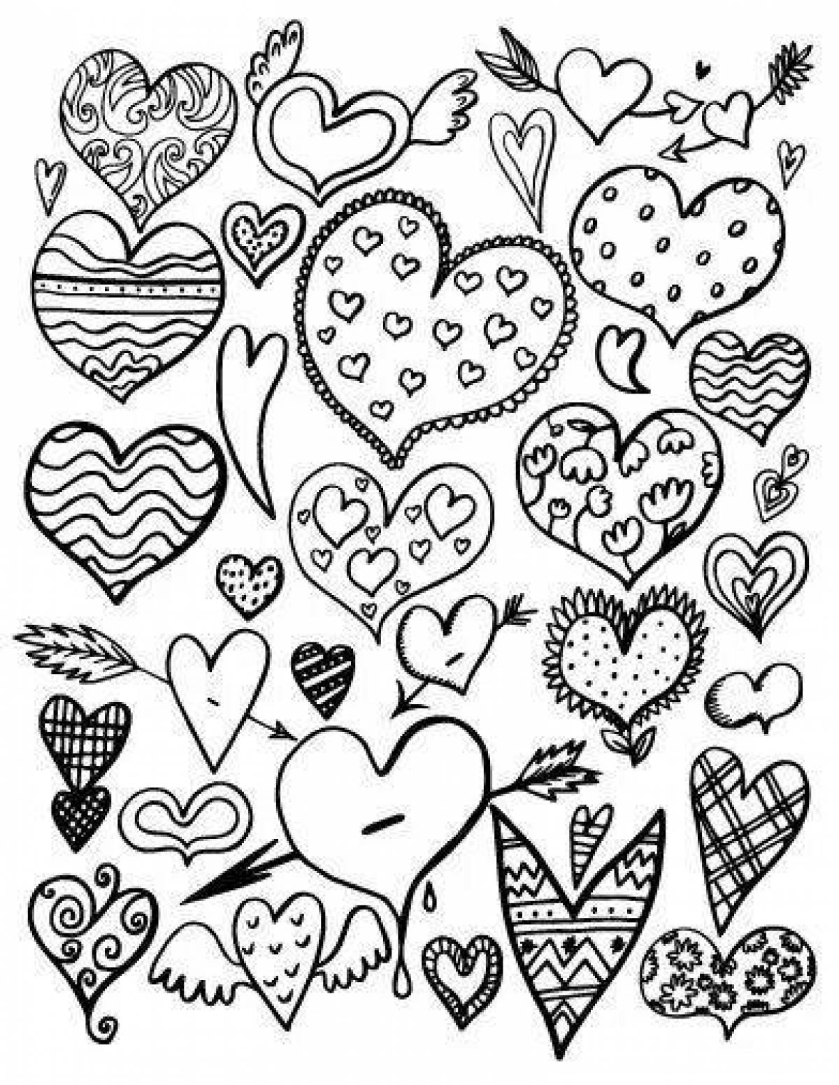 Dazzling many hearts coloring page