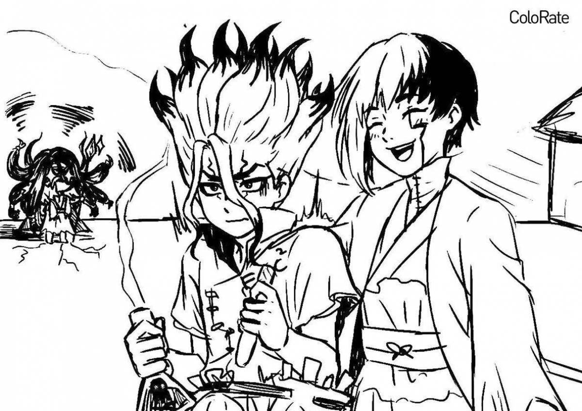Dr. stone's playful coloring page