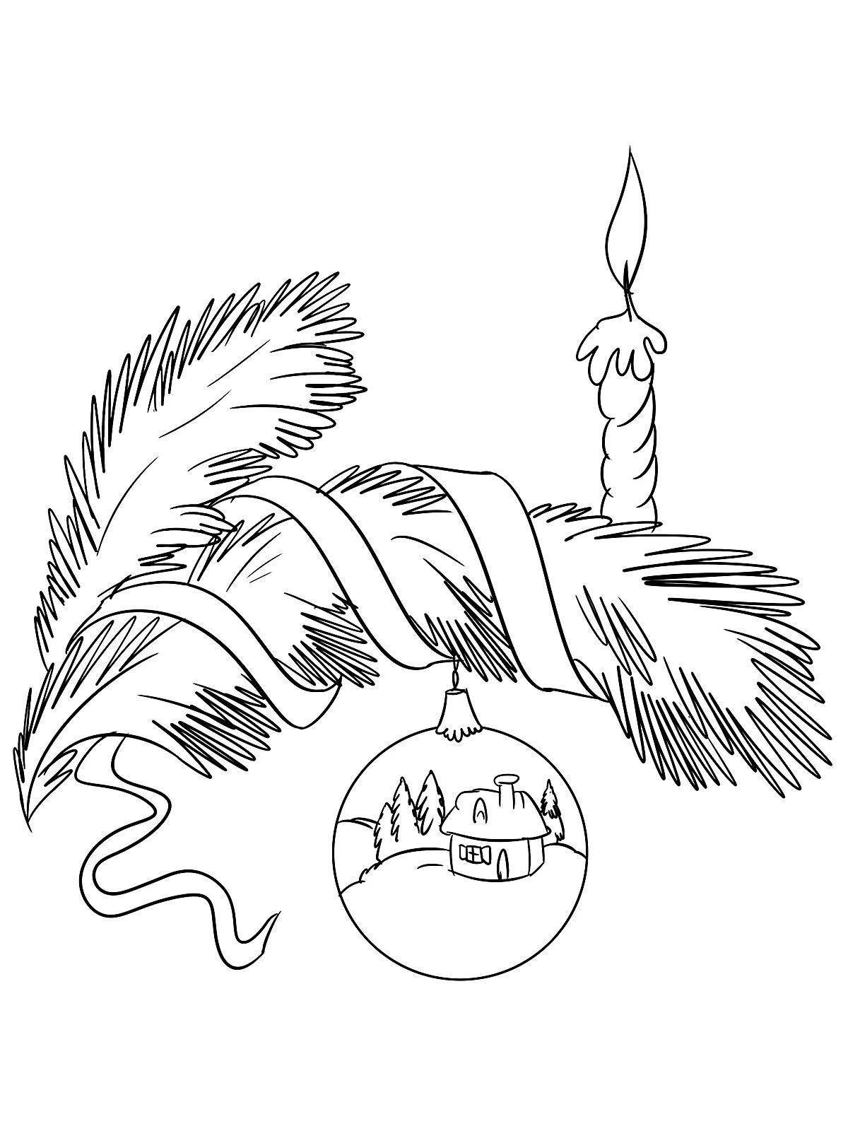 Coloring page shining Christmas tree branch
