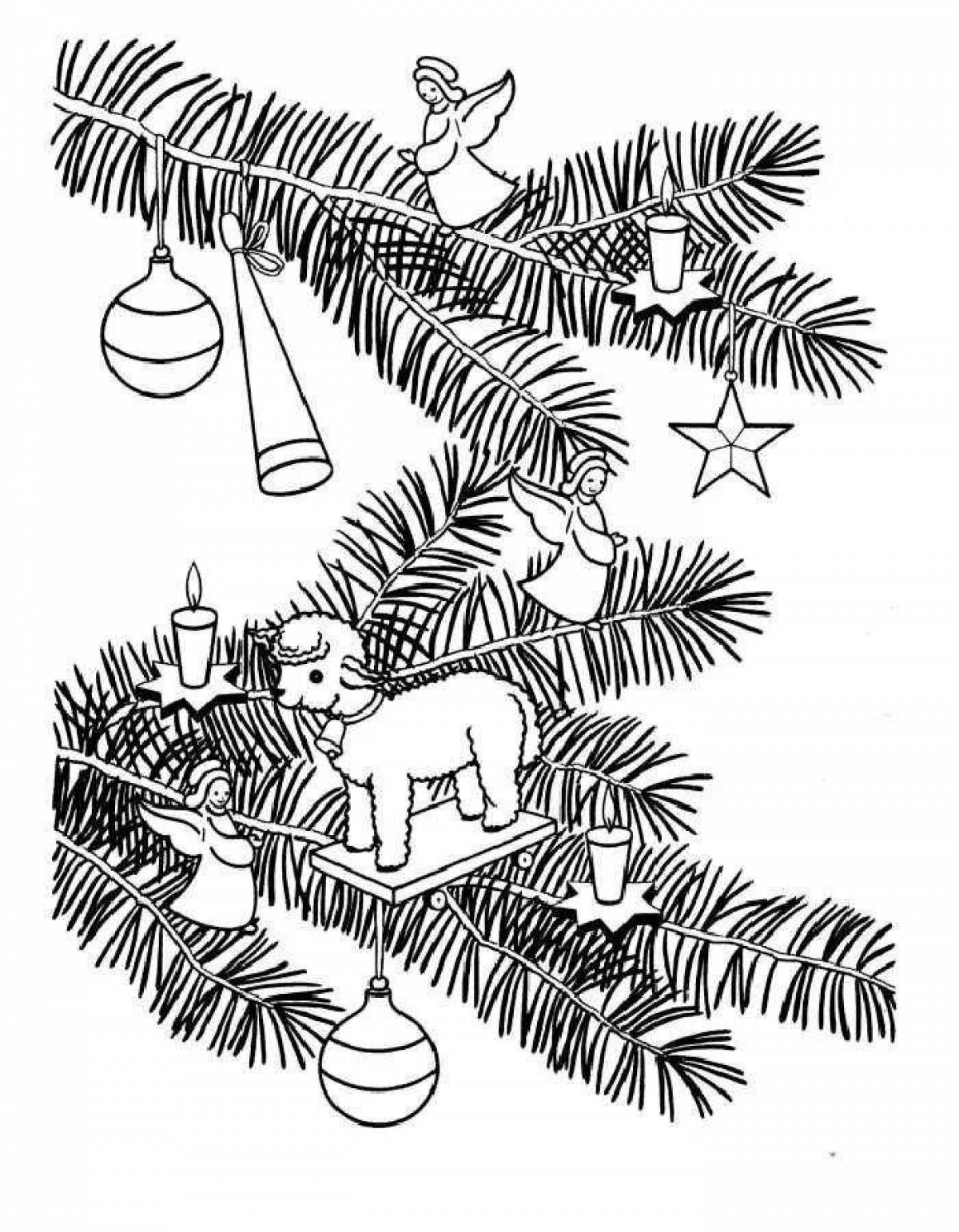 Буйная раскраска ветка рождественской елки