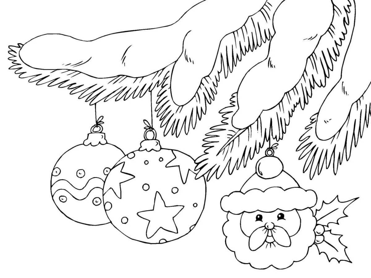 Coloring book shiny Christmas tree branch