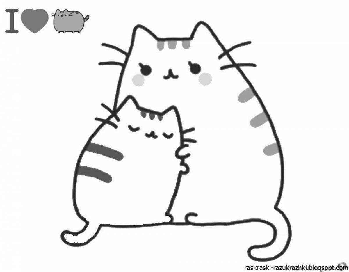 Loving fat cat coloring page
