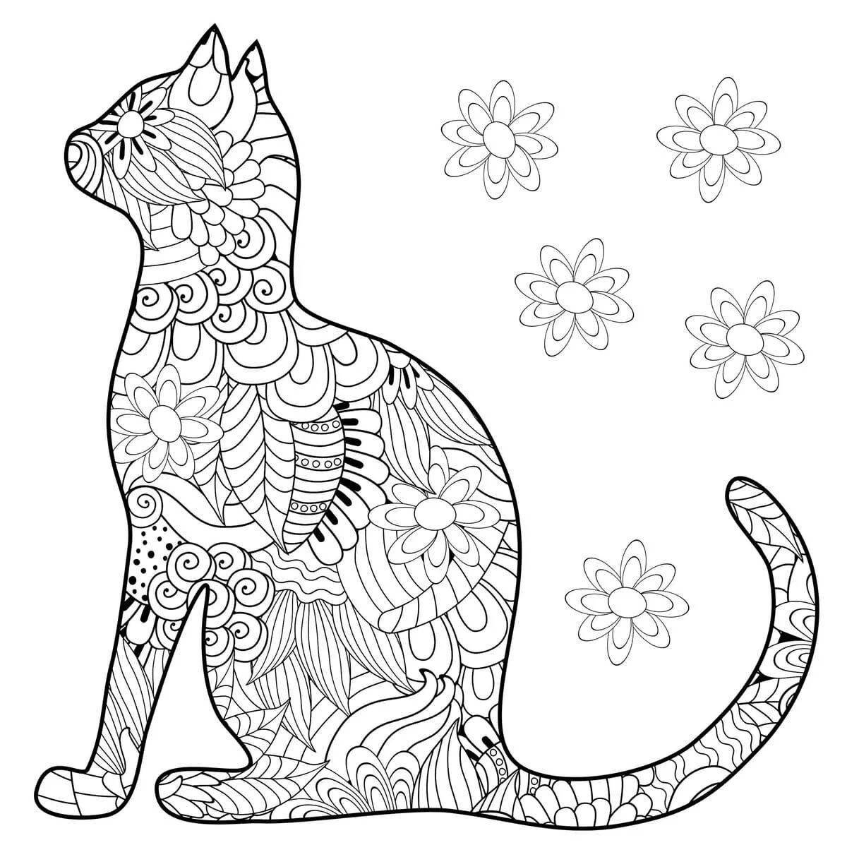 Игривая раскраска антистрессовый котенок