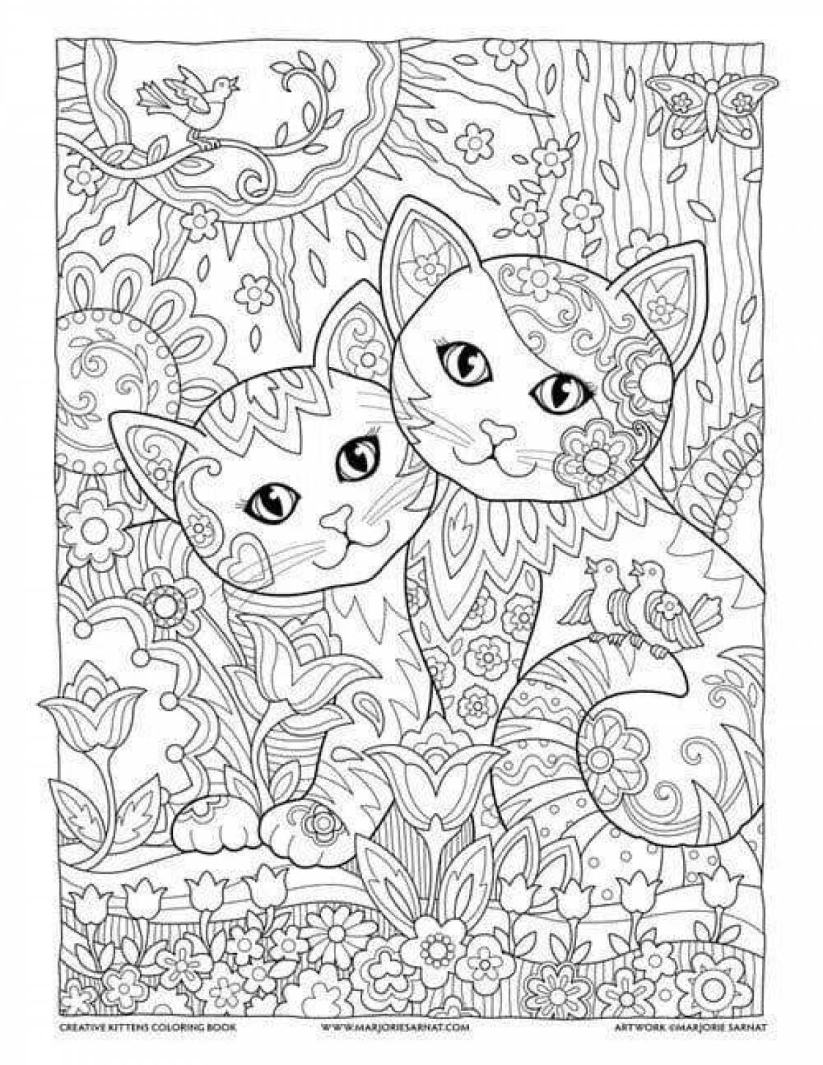 Cute anti-stress kitten coloring book