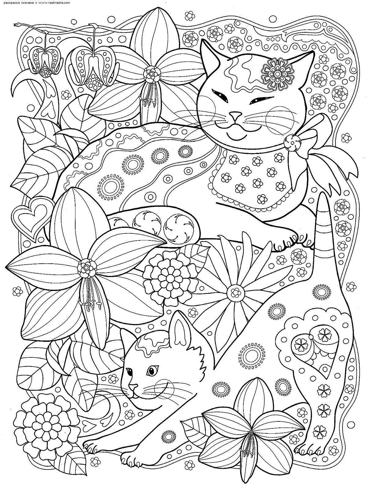 Delightful anti-stress kitten coloring book