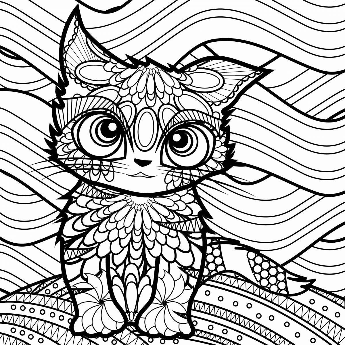 Дружелюбная раскраска антистрессовый котенок