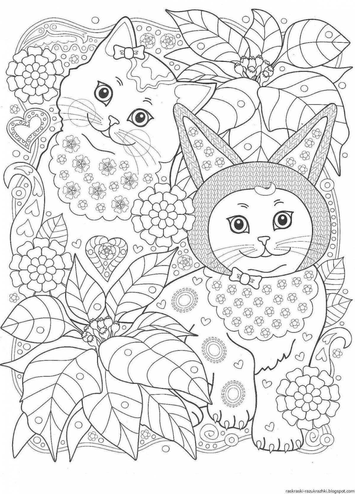 Snuggly coloring page anti-stress kitten