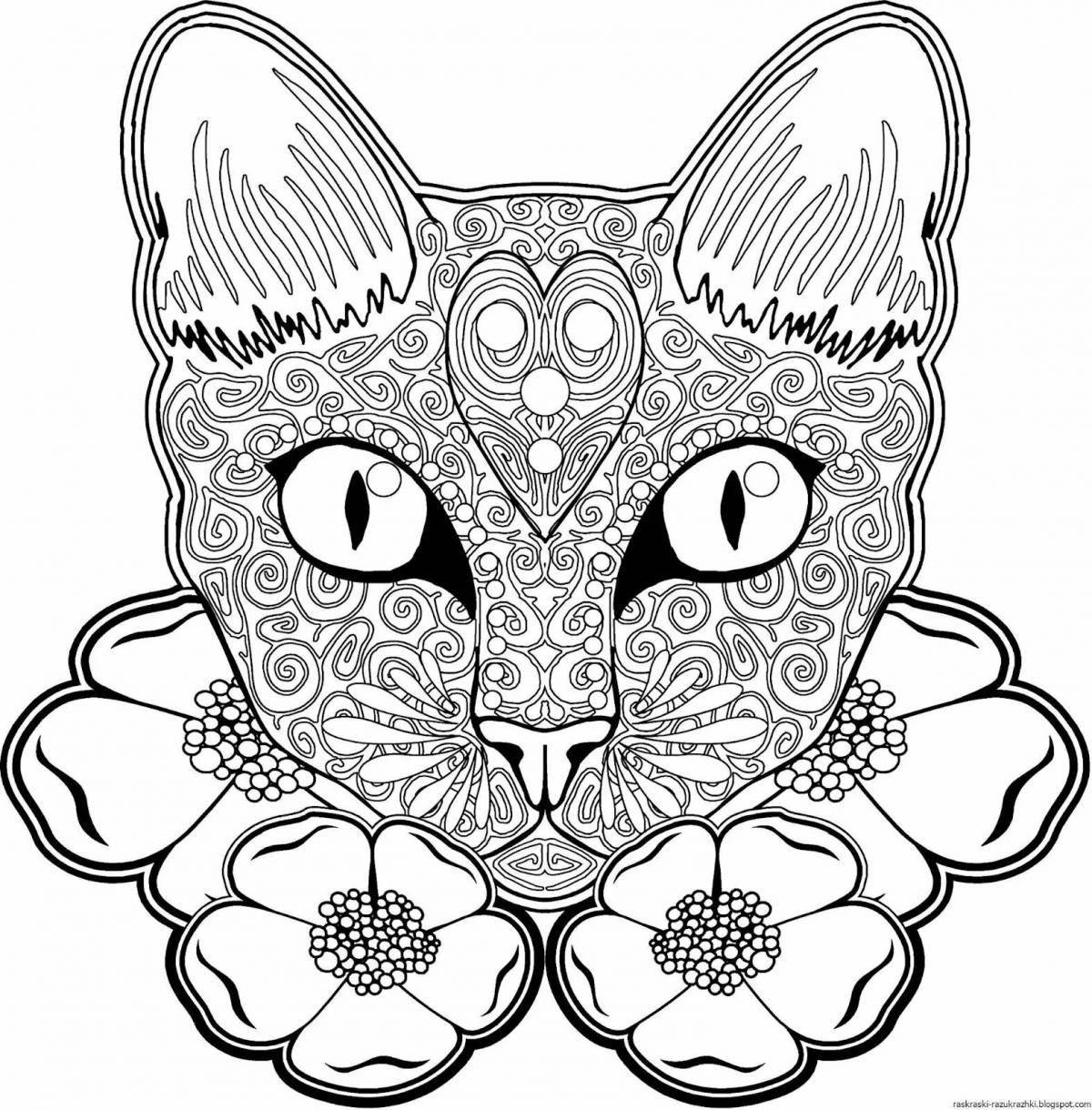 Уютная раскраска антистрессовый котенок