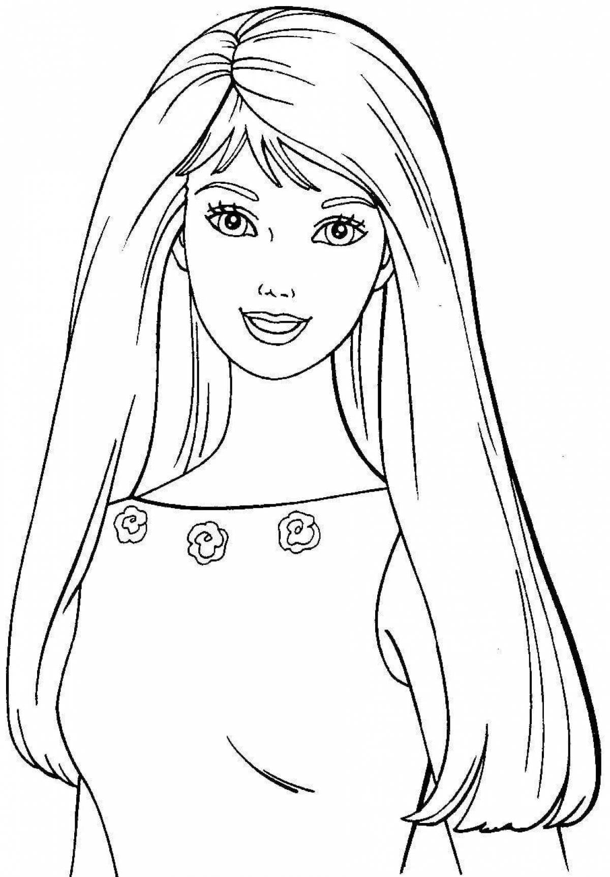 Joyful barbie face coloring page
