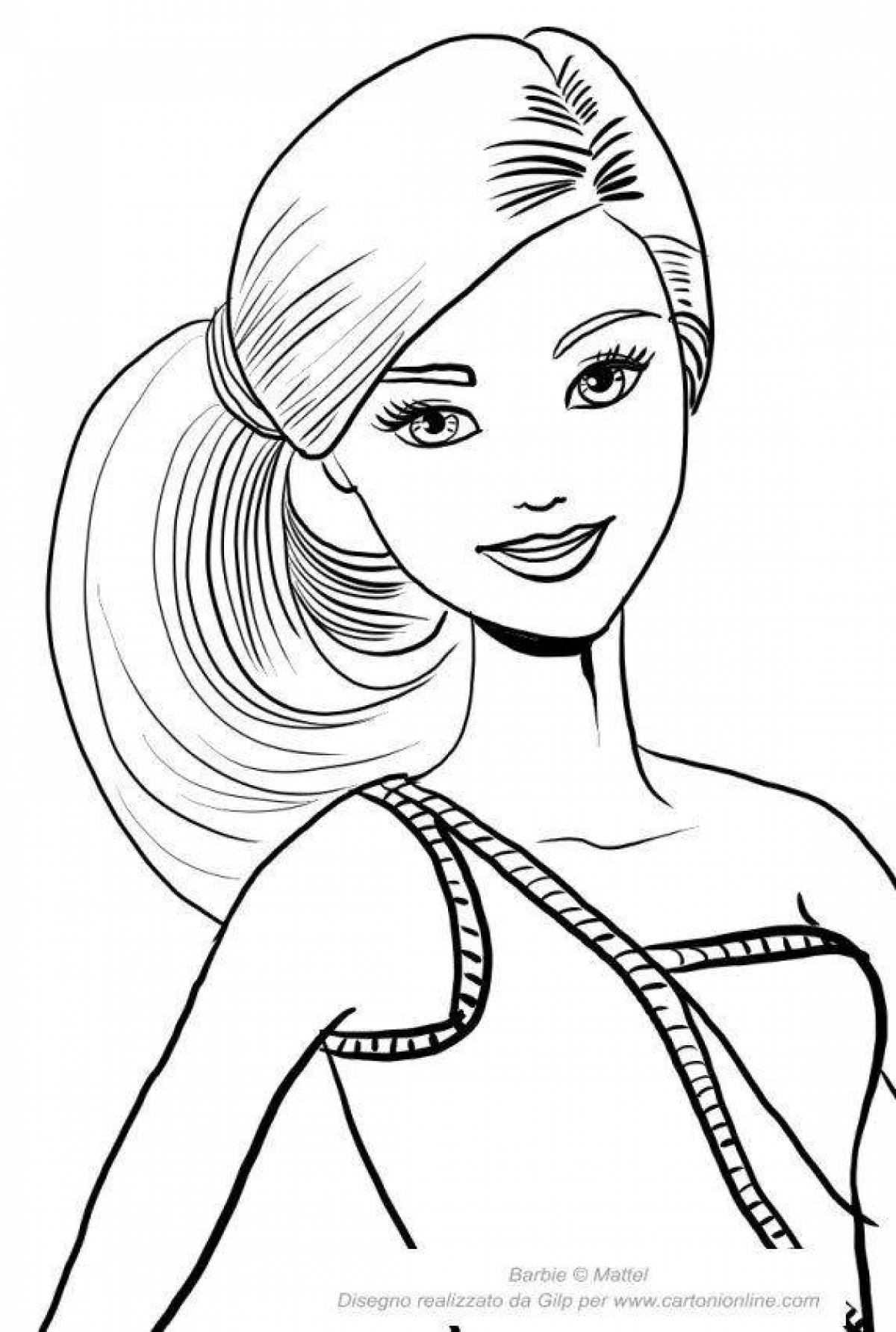 Colorful barbie face coloring page
