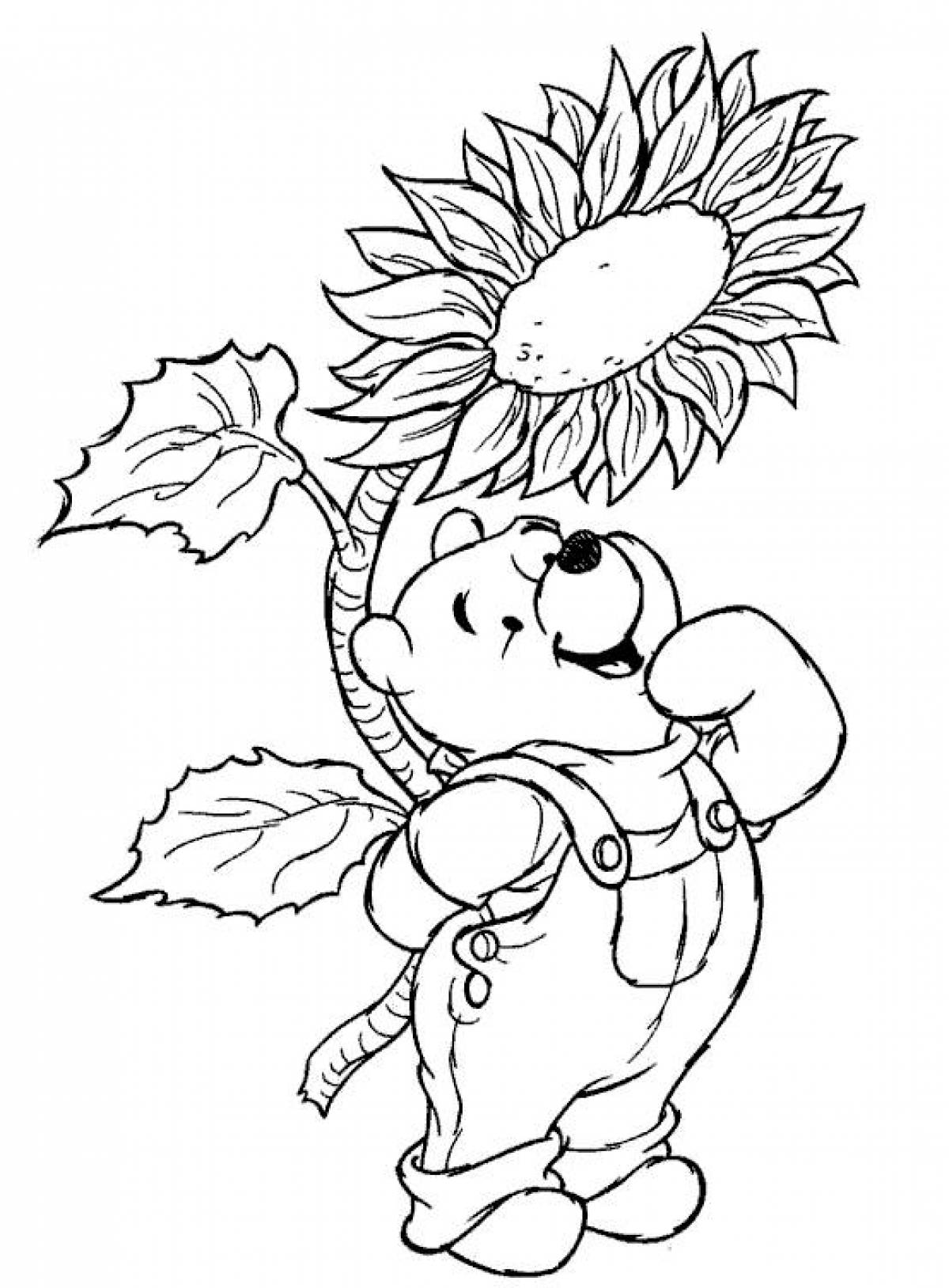 Раскраска Винни пух с цветами