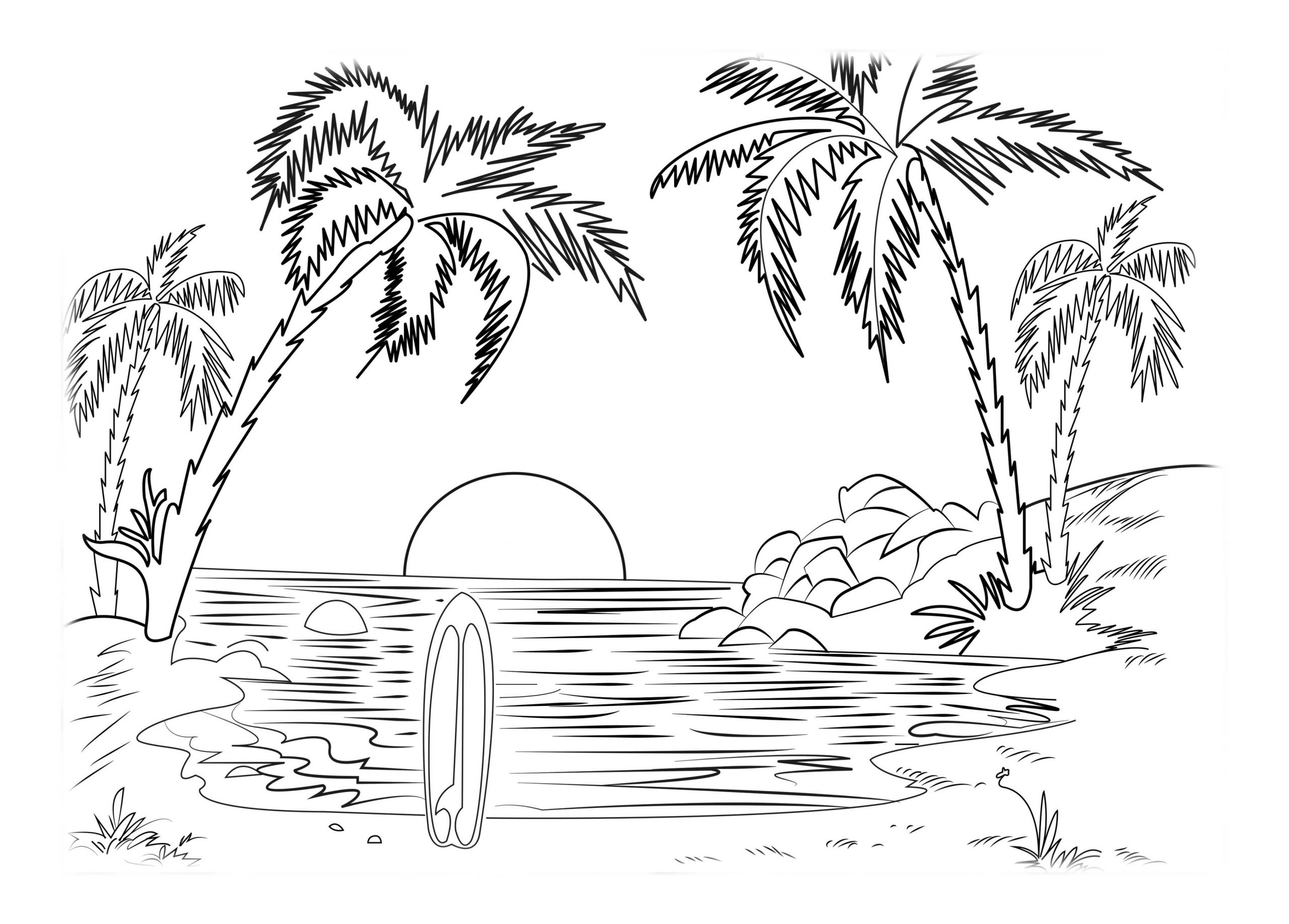 Summer sunset coloring page