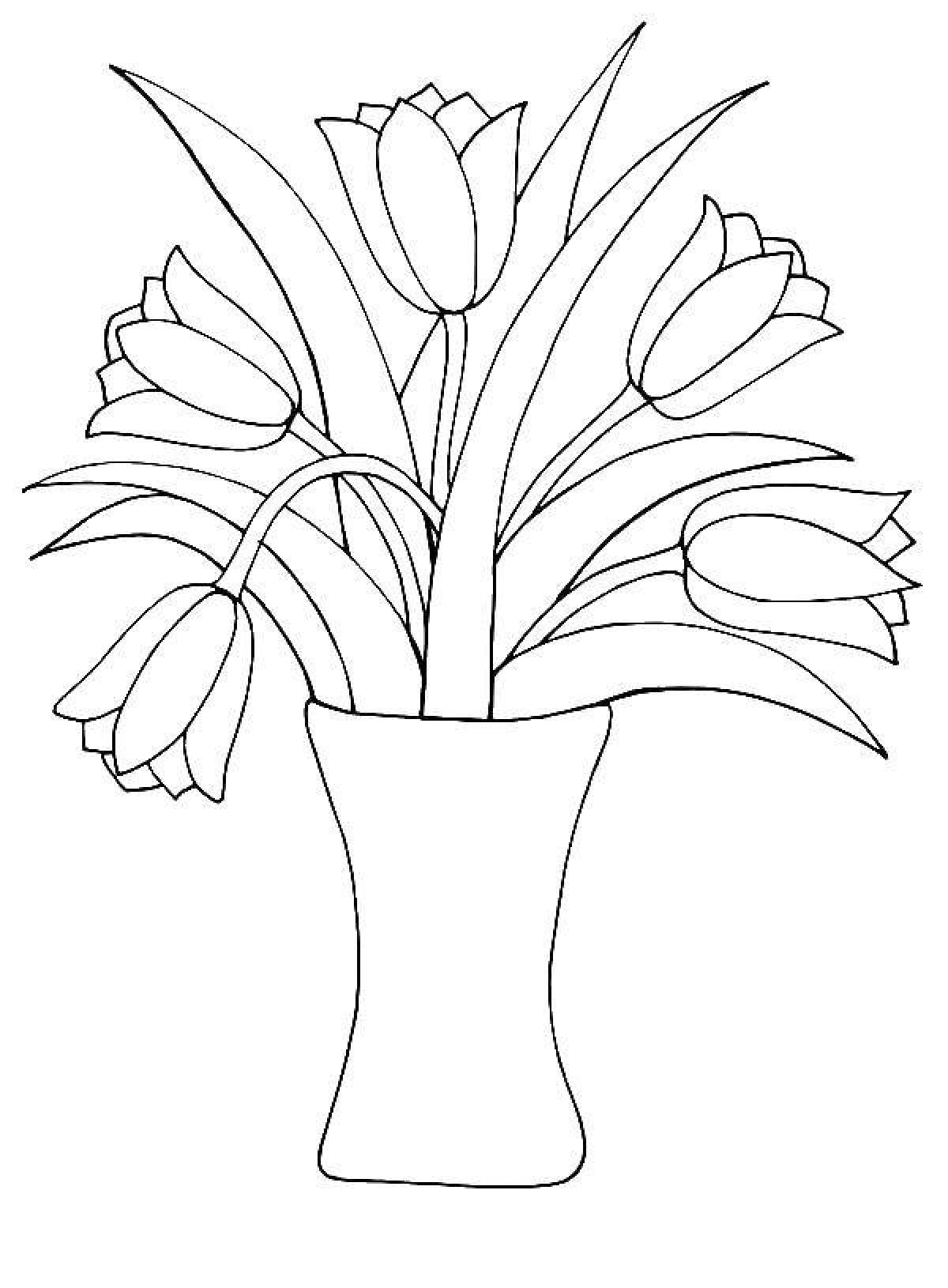 Coloring page tulips in a vase