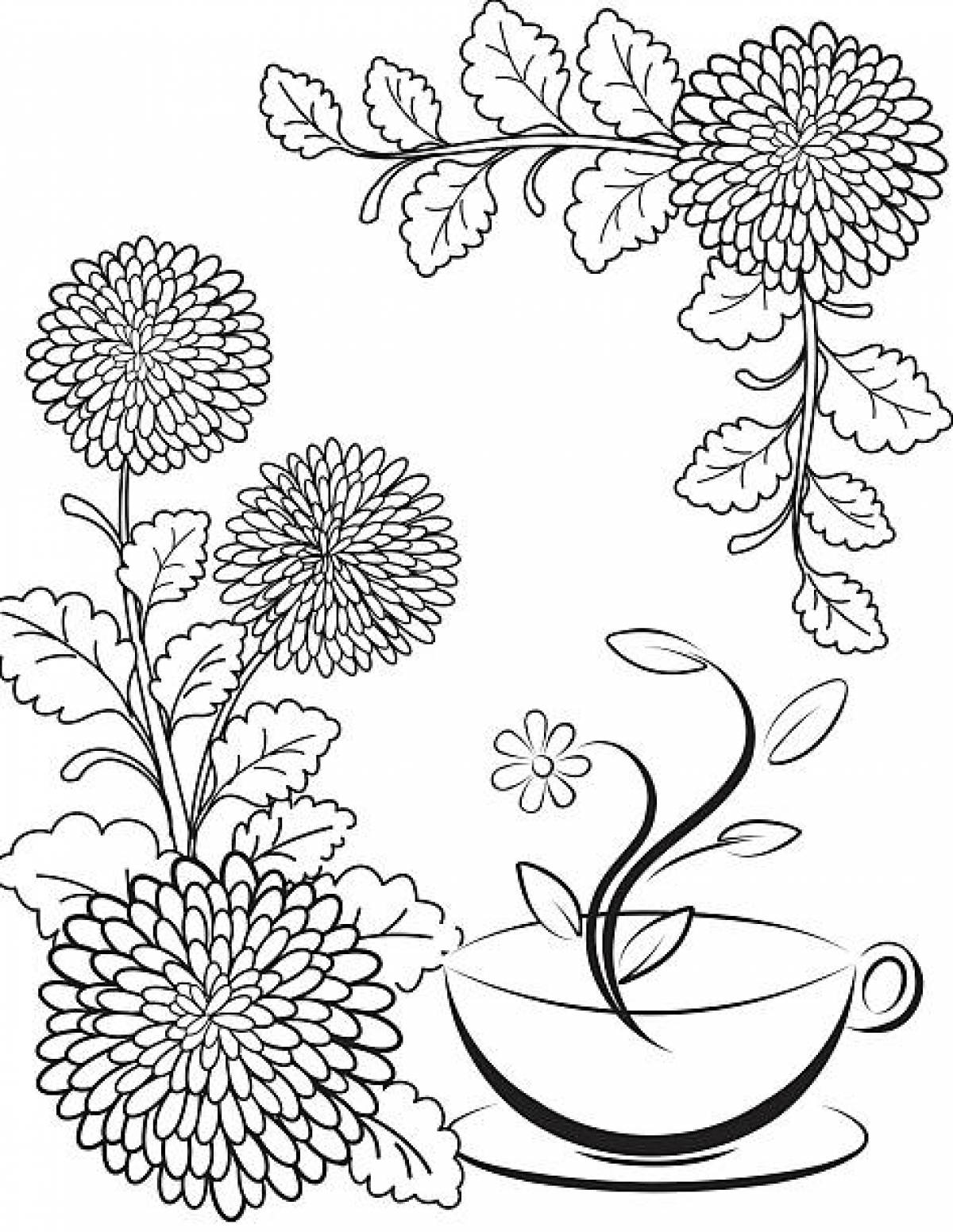 Chrysanthemums and cup