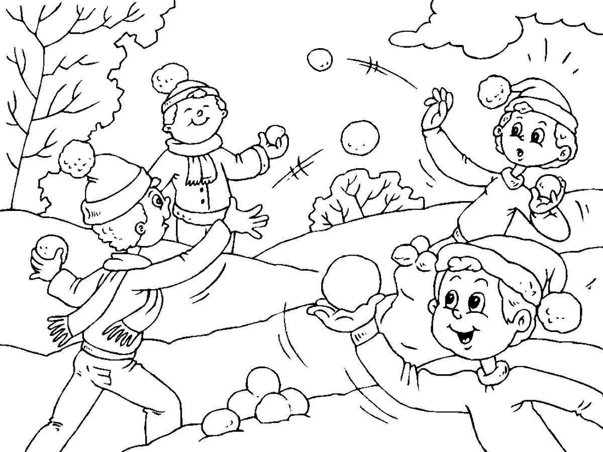 Children playing snowballs