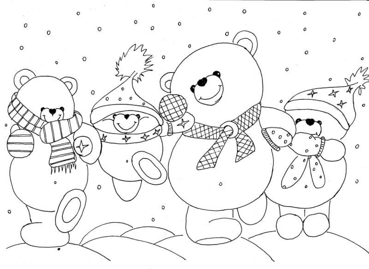 Teddy bears in winter