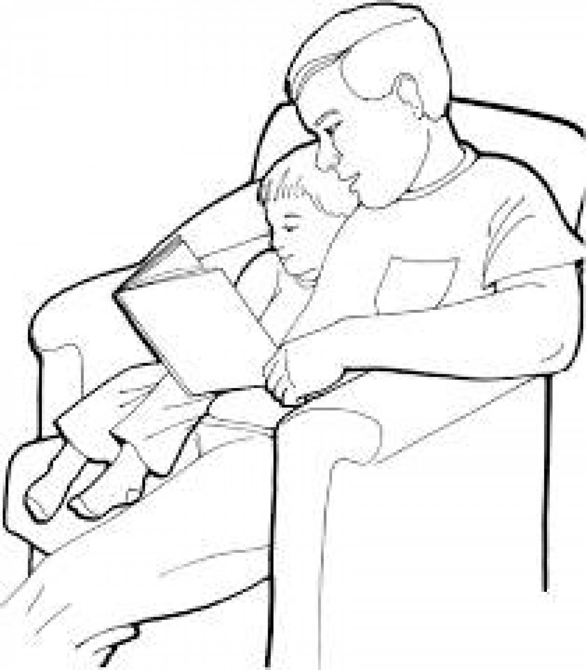 Dad and son reading a book