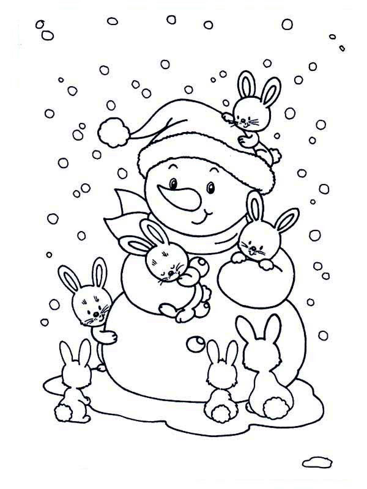 Snowman and hares