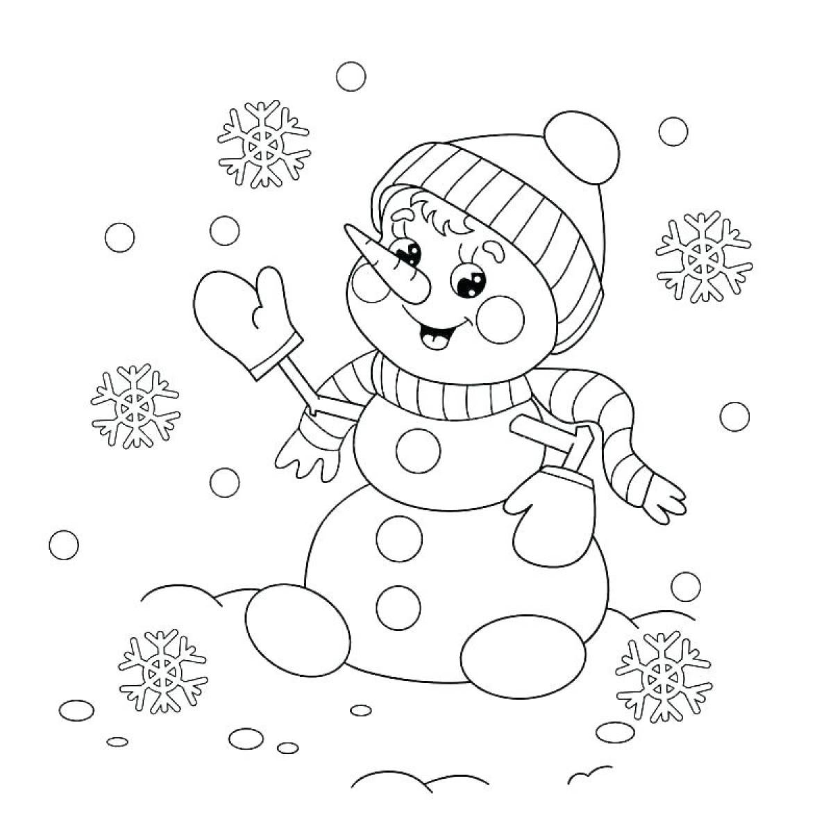 Snowman and snowflakes