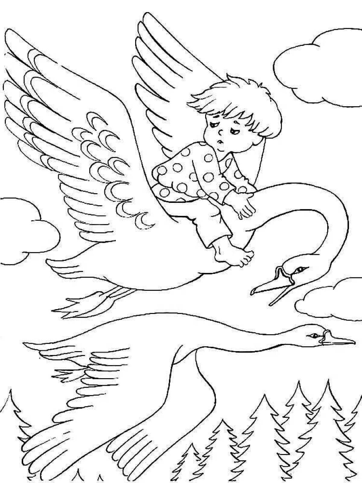 Раскраски из сказки гуси лебеди для детей