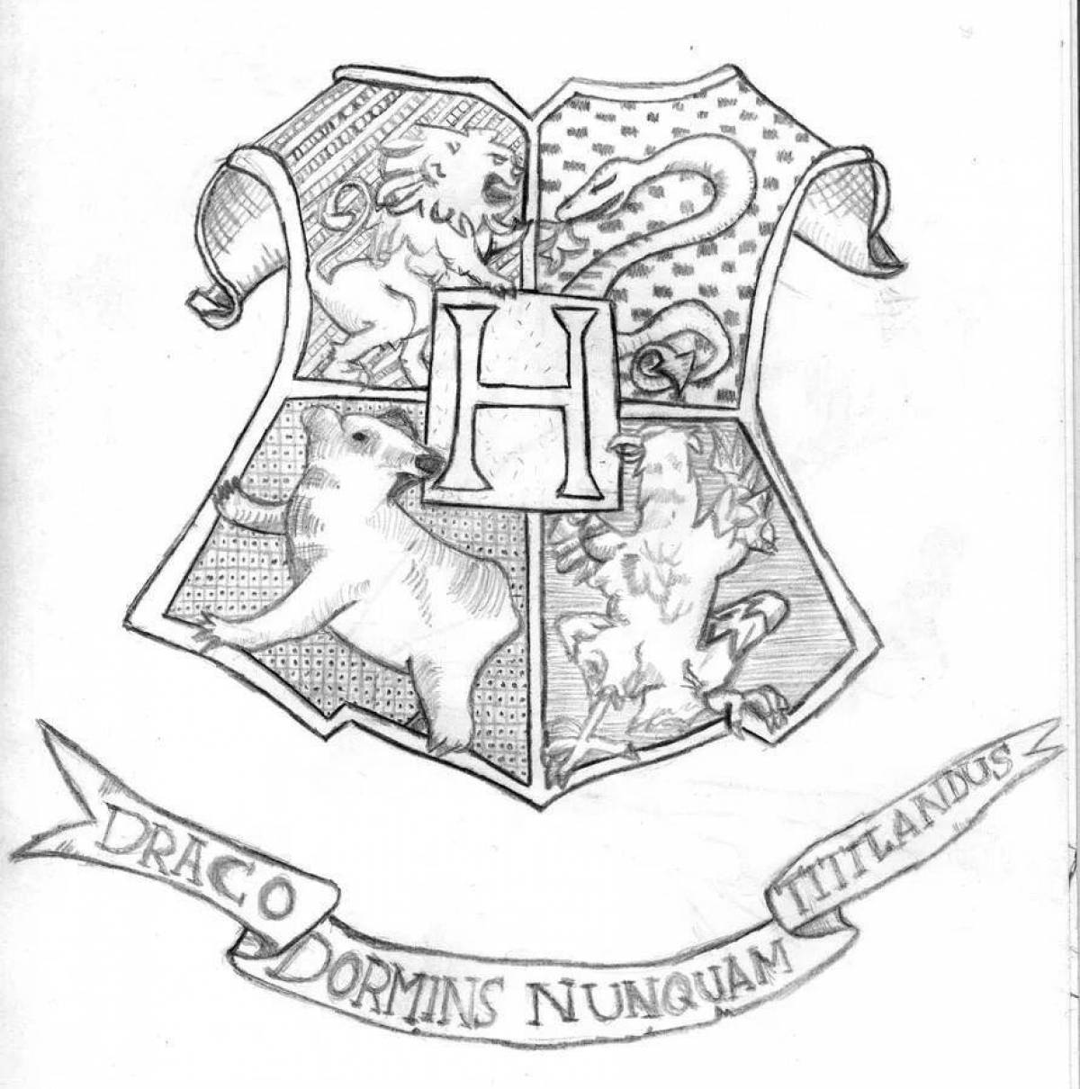 Coloring page majestic coat of arms of hogwarts