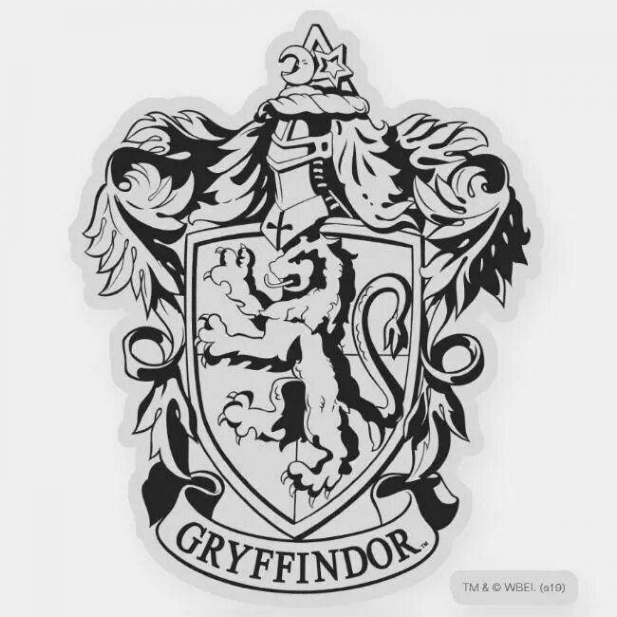 Coloring book shiny coat of arms of Hogwarts