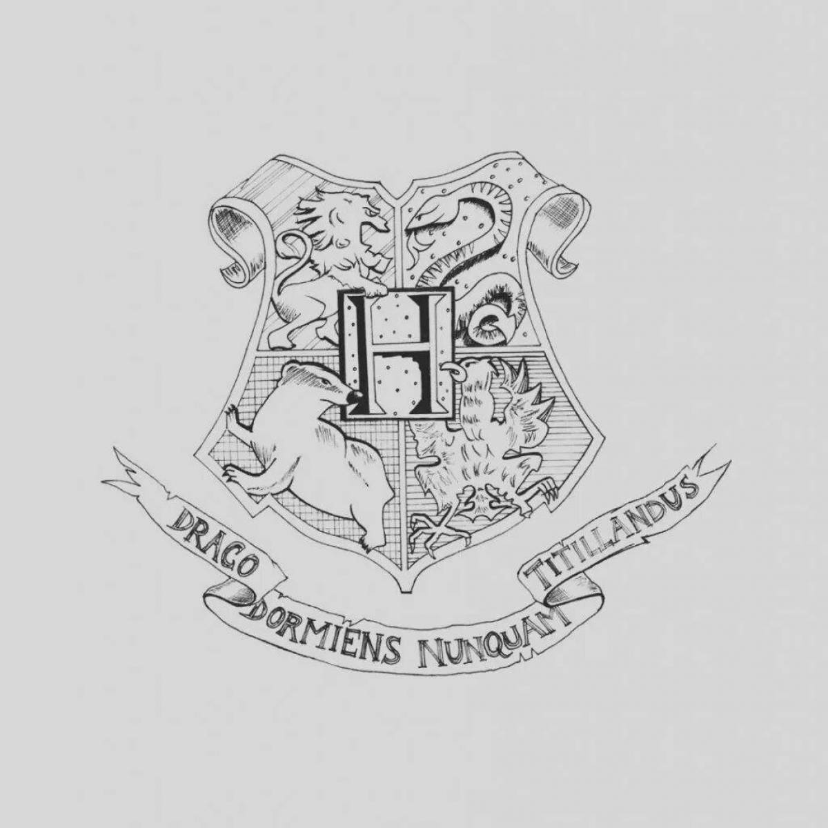 Coloring page elegant coat of arms of hogwarts