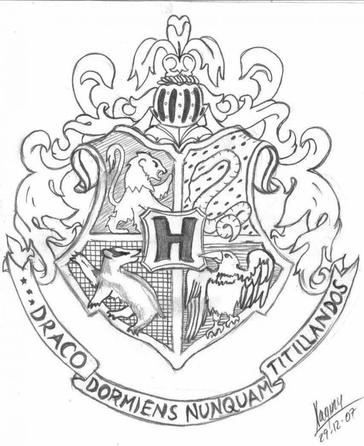 Exquisite coloring of the coat of arms of Hogwarts