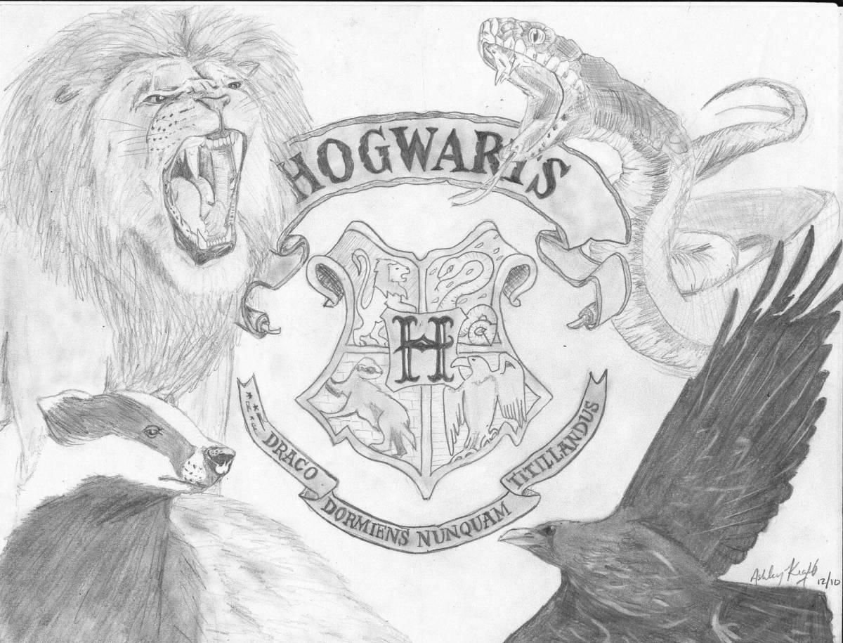 Coloring page the imposing coat of arms of Hogwarts