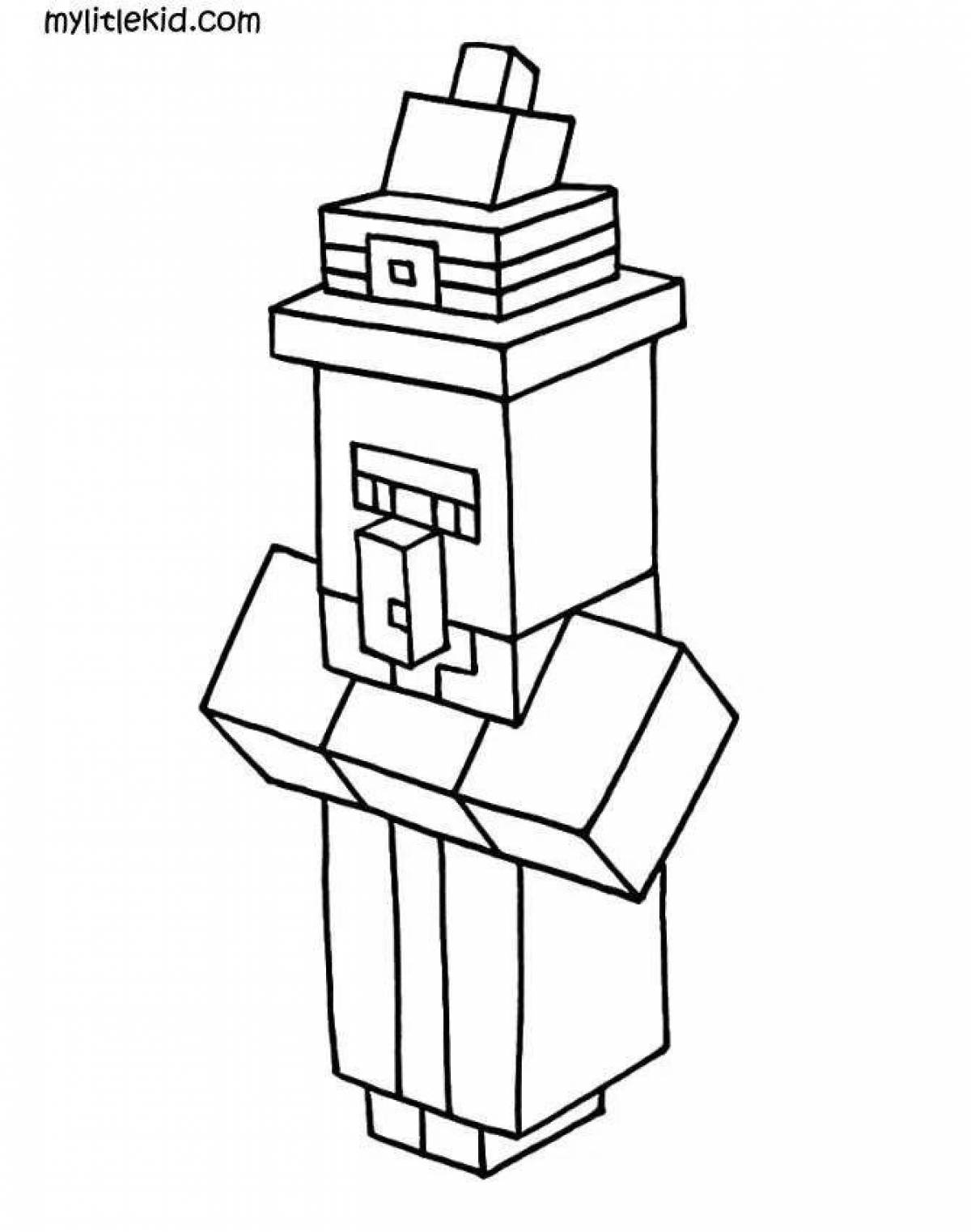 Colorful beautiful minecraft villager coloring page