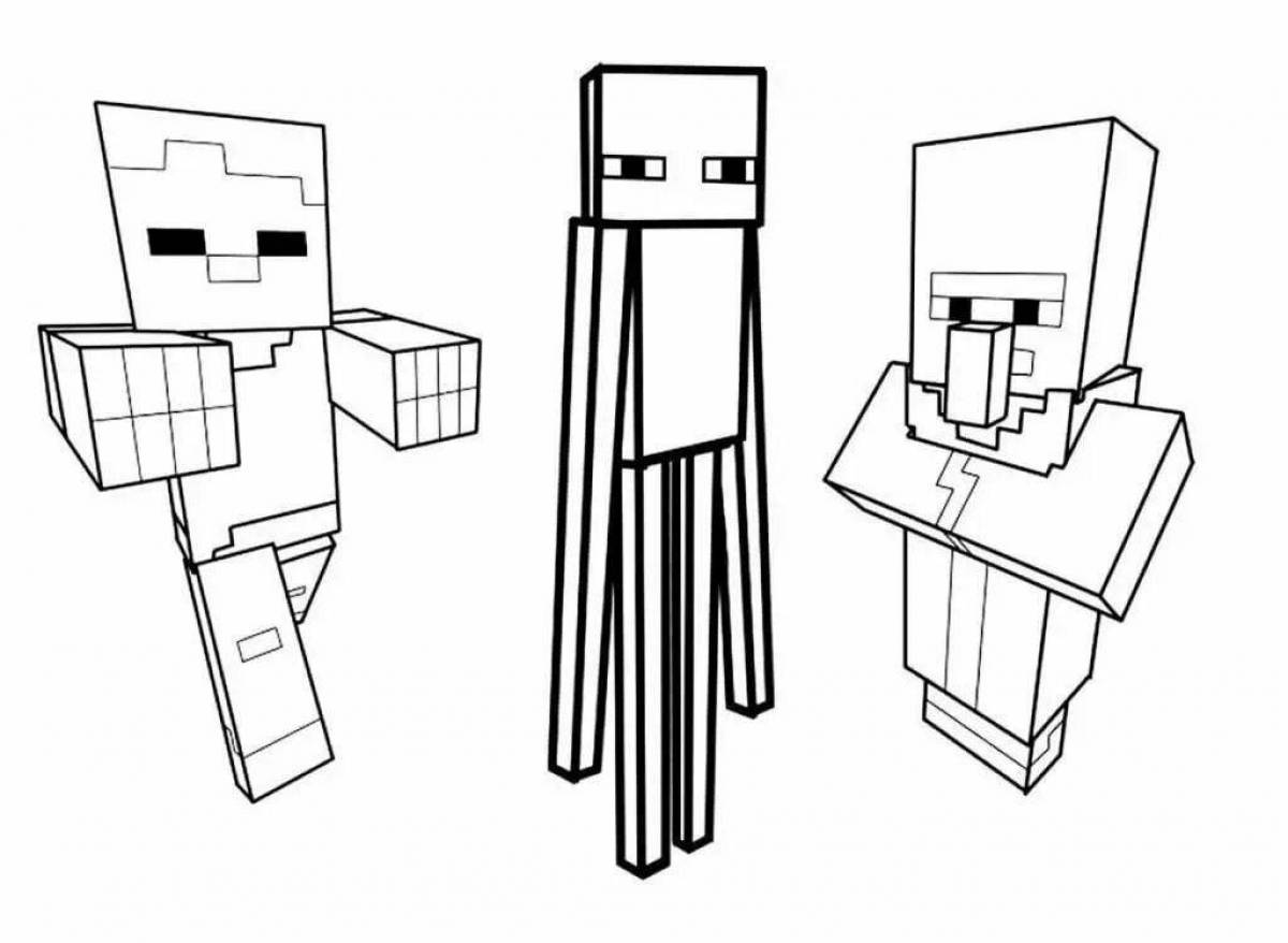 Colorful playful minecraft villager coloring page