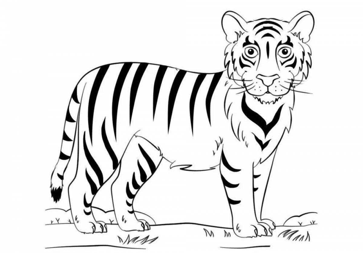 Динамичная страница раскраски тигра для детей