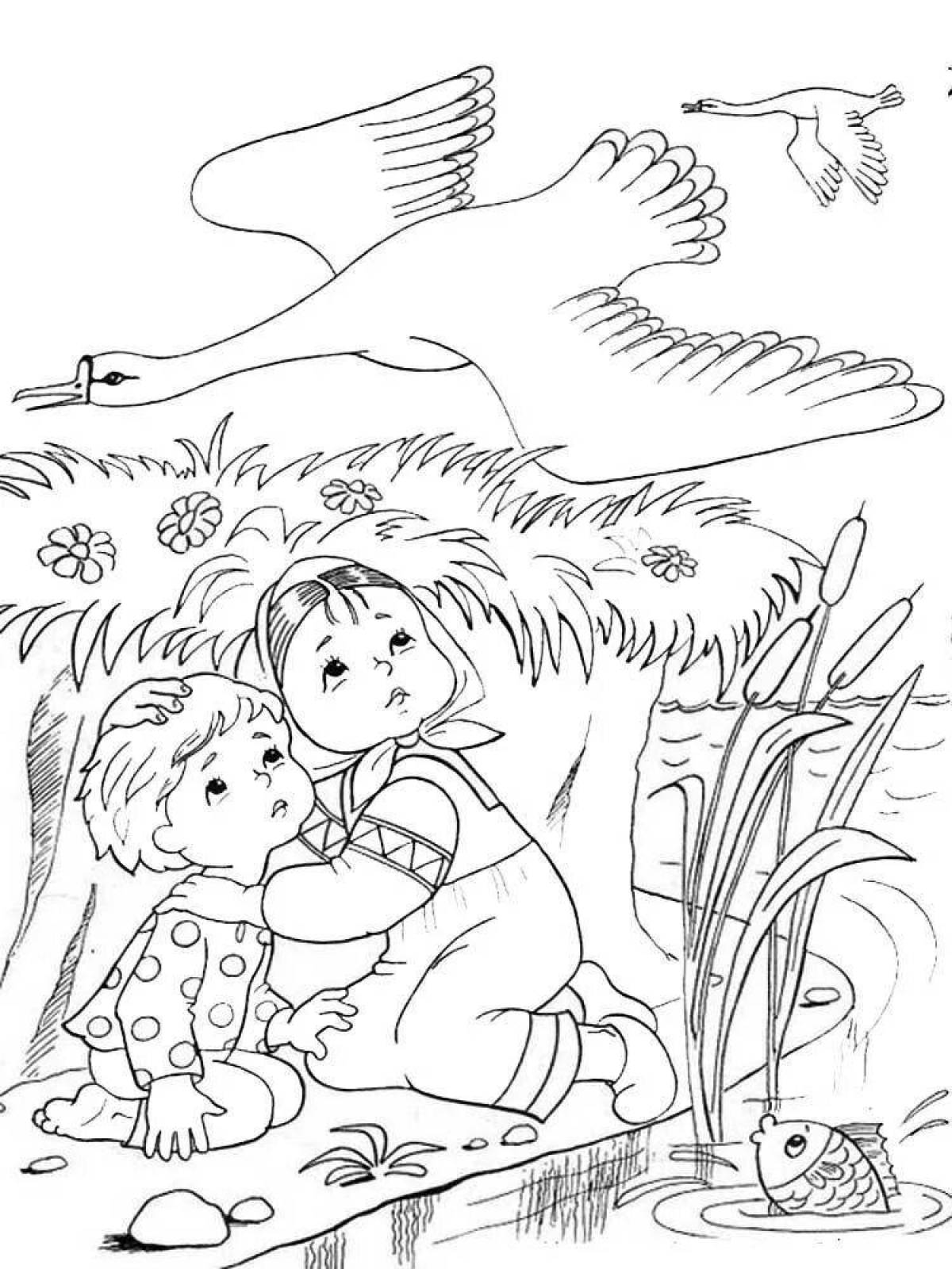 Gorgeous swan geese coloring page