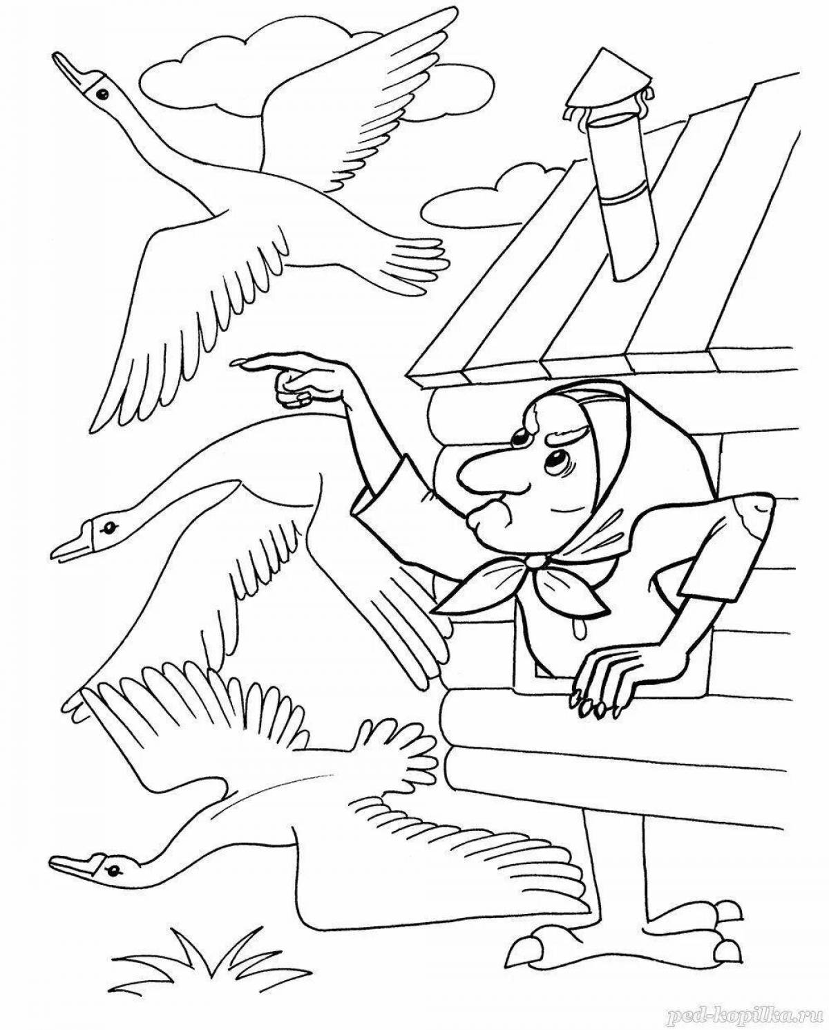 Coloring fairy tale geese swans