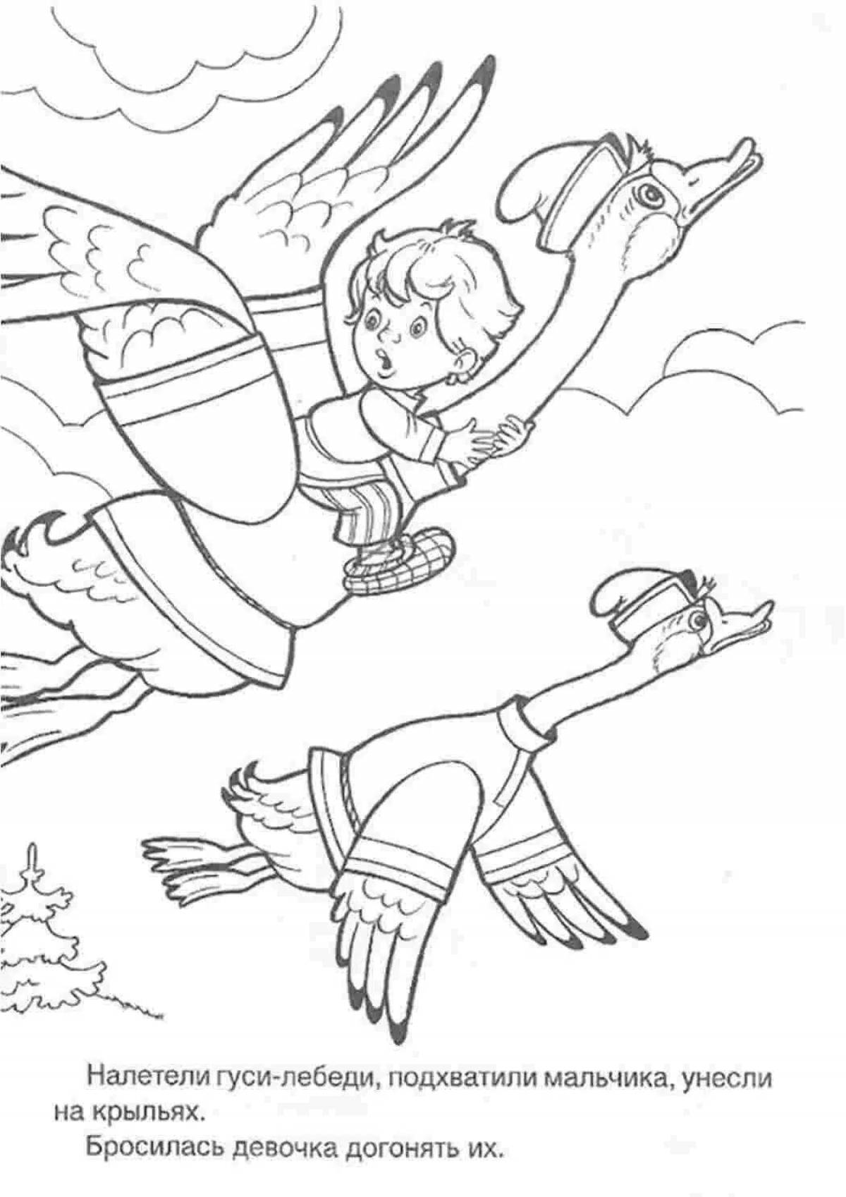 Coloring page beckoning fairy geese swans
