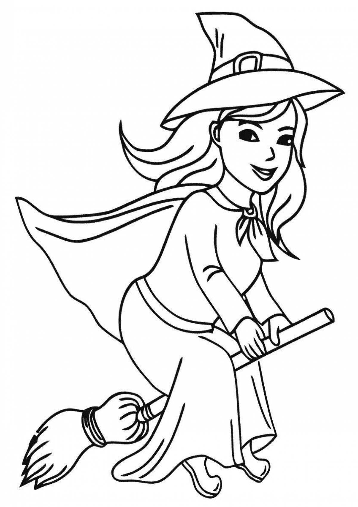 Adorable witch coloring book for kids