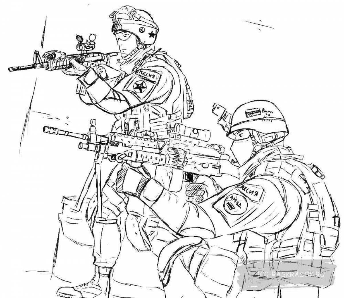 Coloring majestic military soldiers for boys