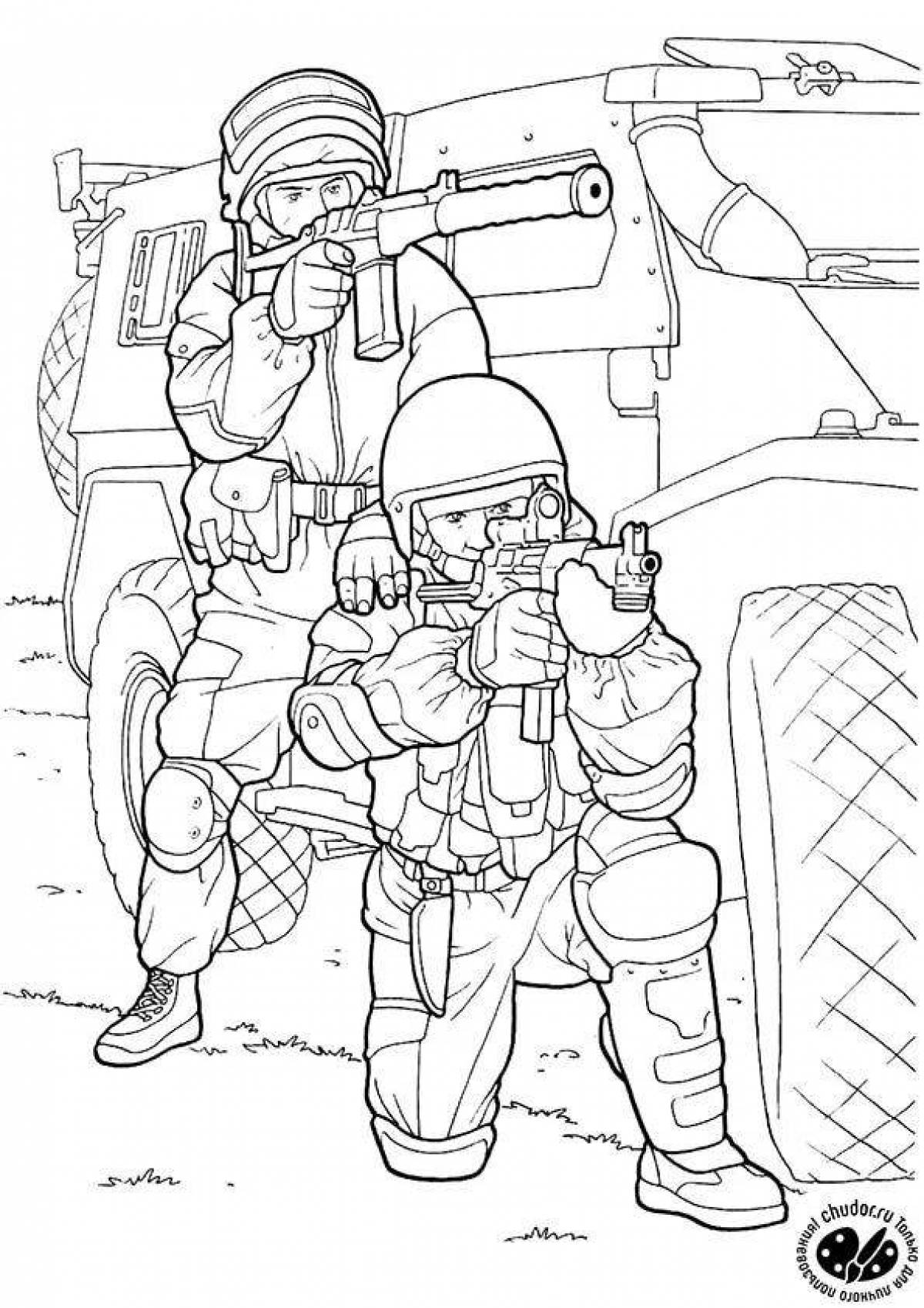 Fearless military soldiers coloring page for boys