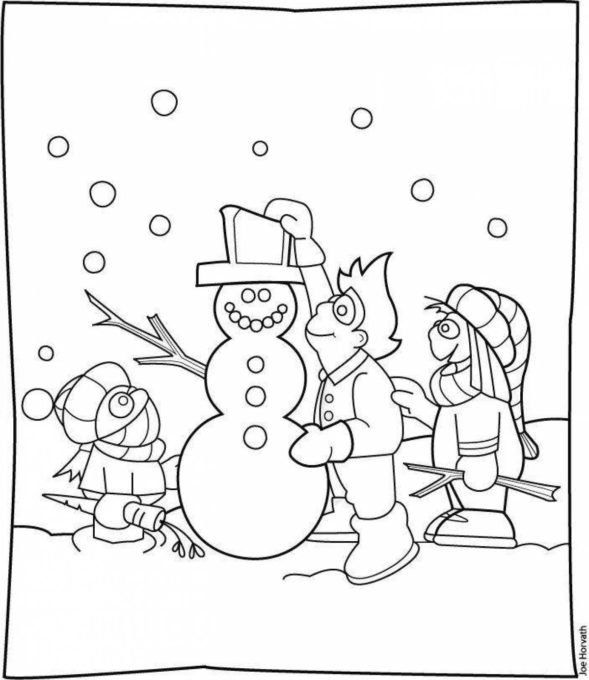 Раскраска озорной снеговик