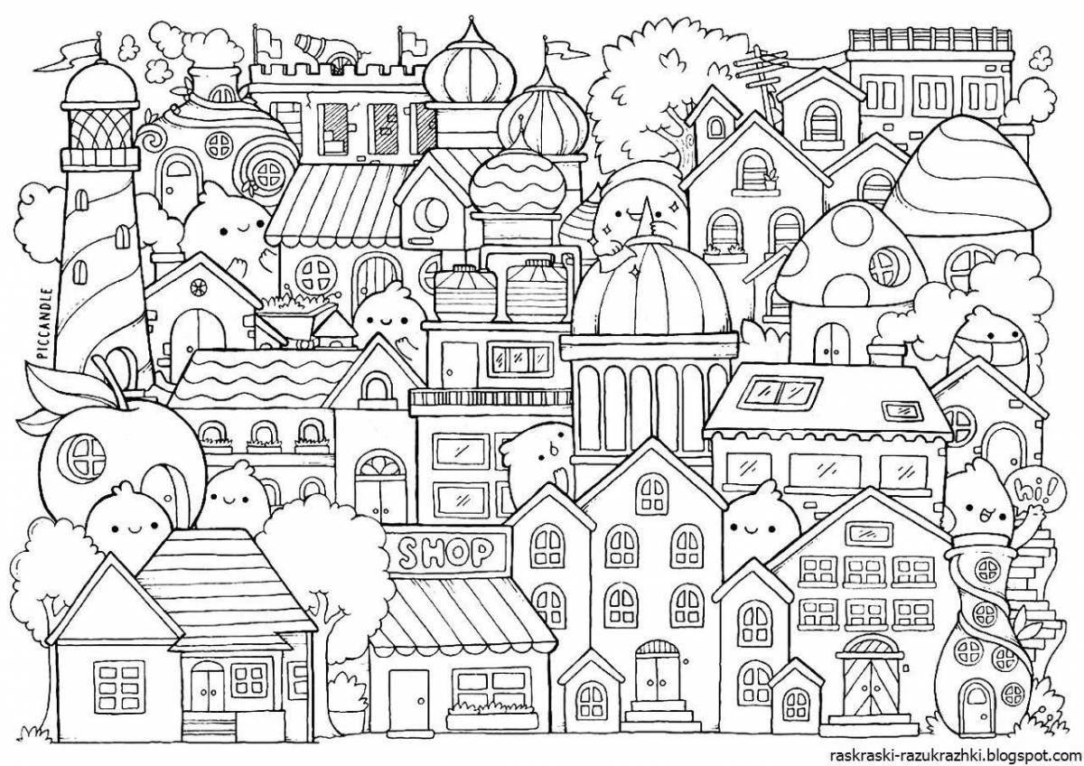 Coloring creative city for children 6-7 years old