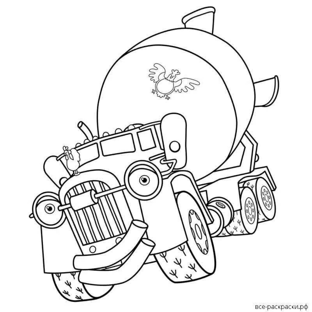 A fun concrete mixer coloring page for toddlers