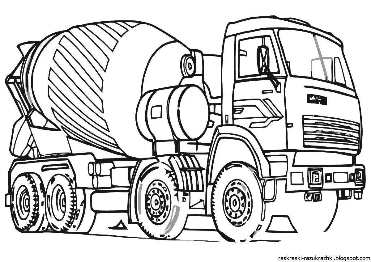 Adorable concrete mixer coloring page for 3-4 year olds
