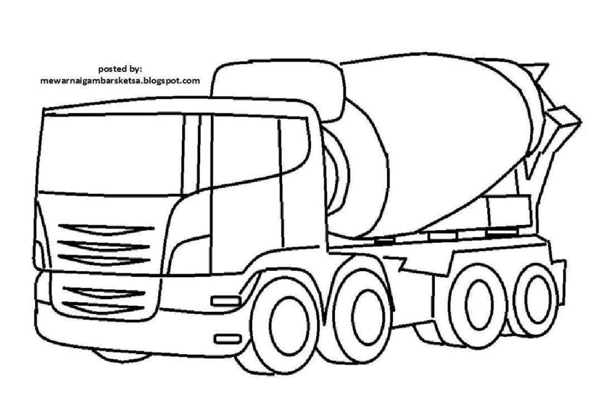 Attractive coloring of the concrete mixer for babies