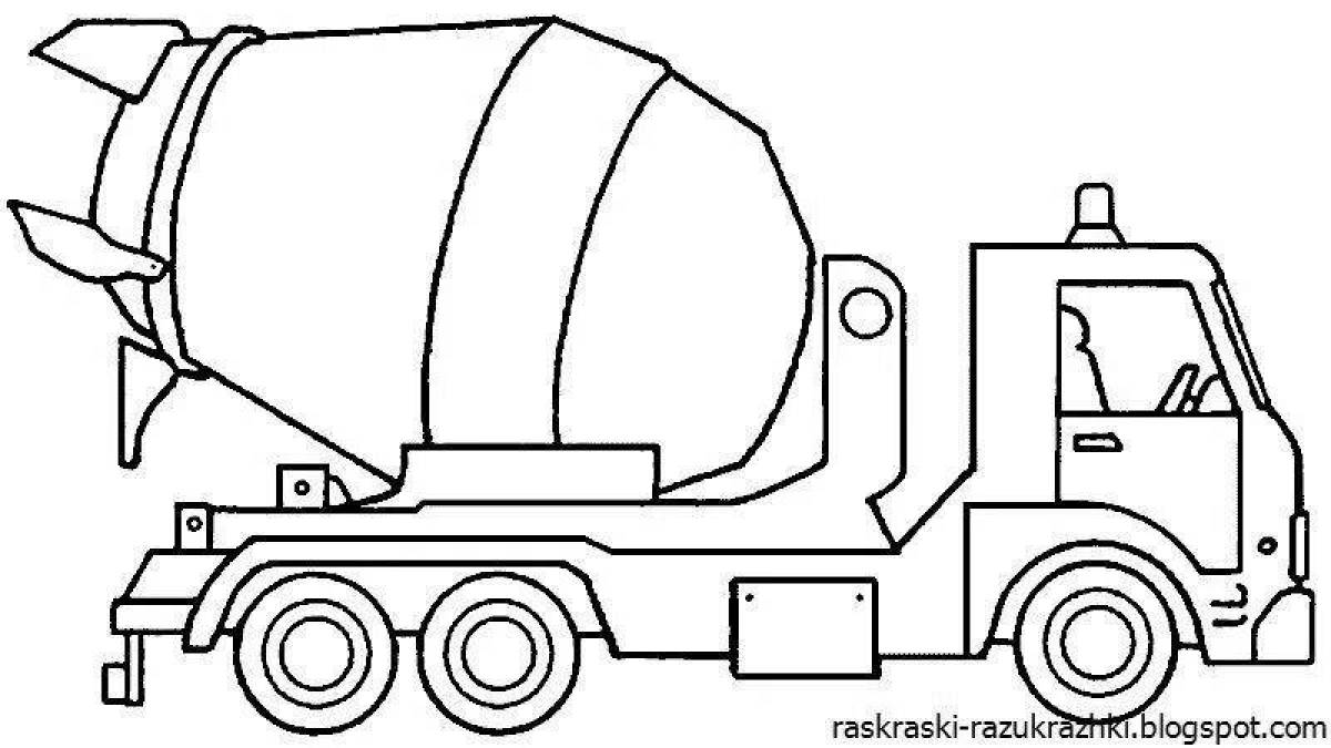 Inspirational concrete mixer coloring page for 3-4 year olds
