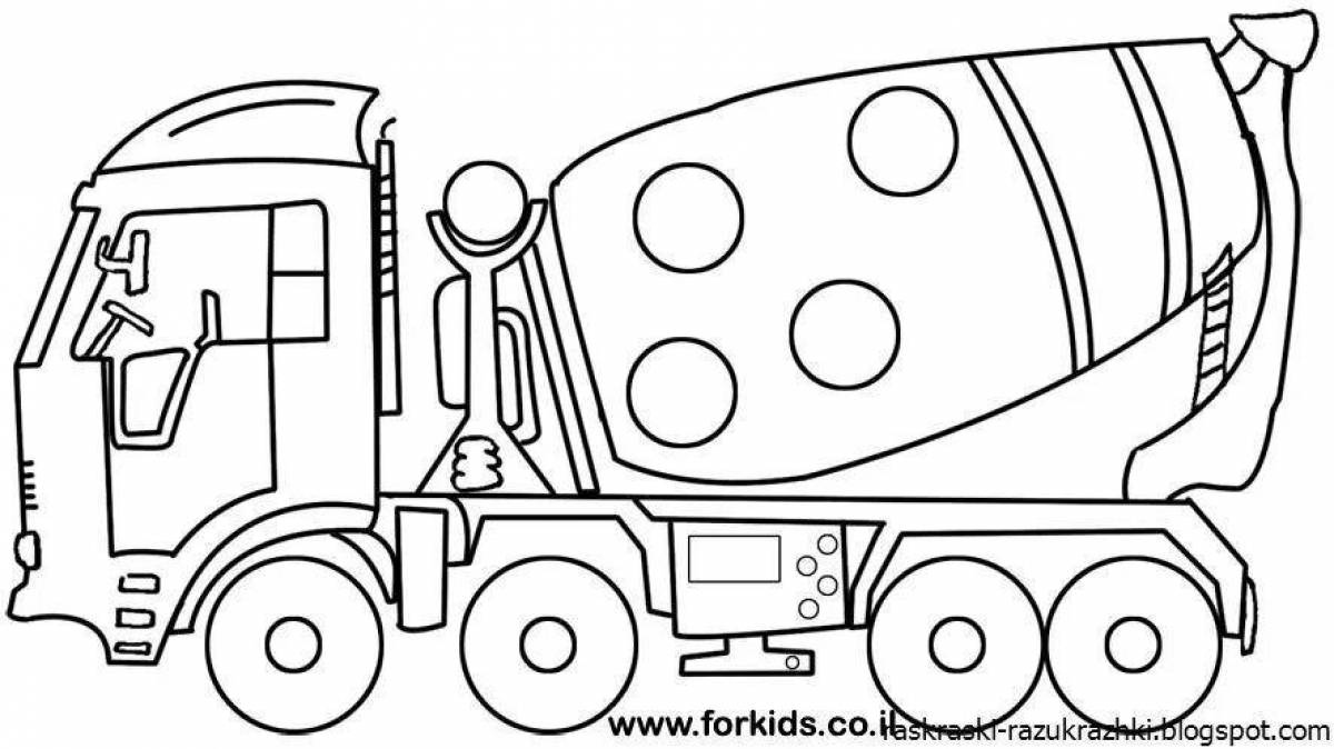 Fascinating concrete mixer coloring book for kids