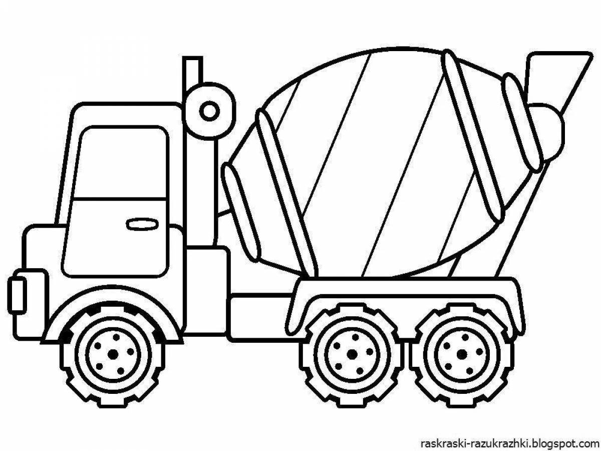 Intriguing concrete mixer coloring book for kids