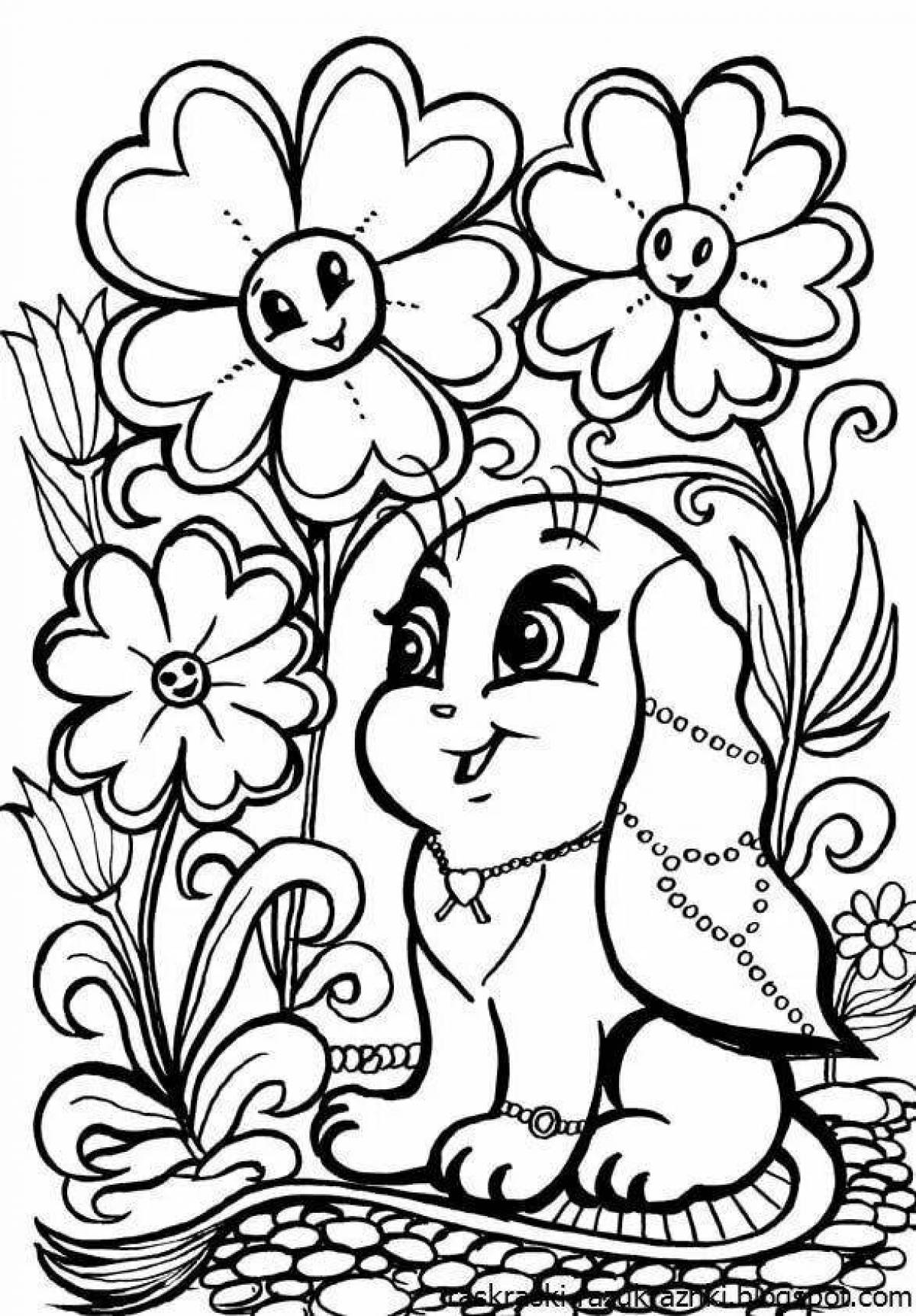 Happy coloring book for girls with 9 year old animals